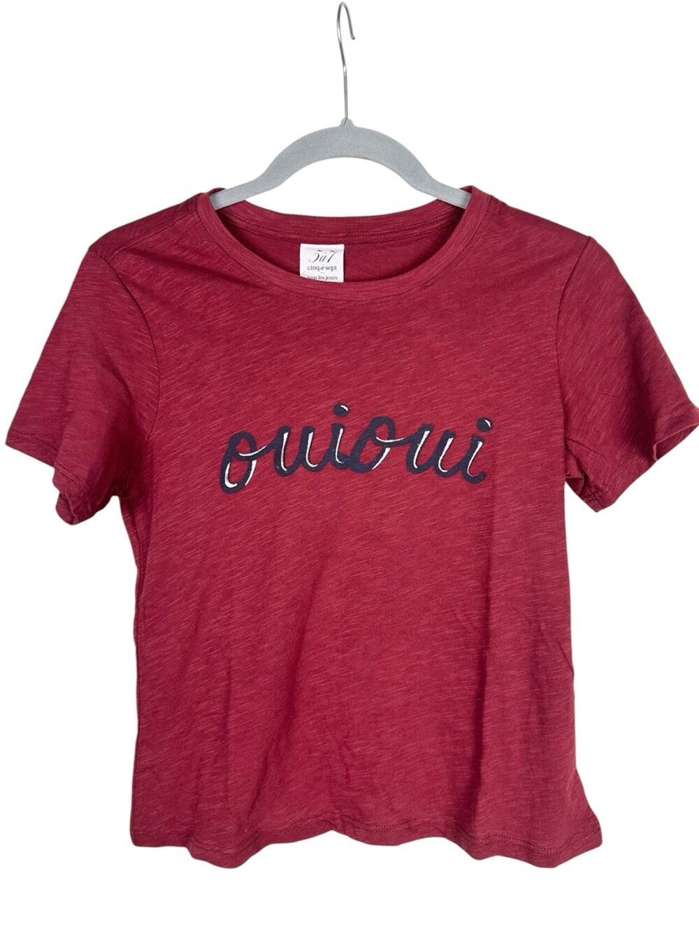 Cinq A Sept Oui Oui Script Tee in Wineberry Navy NWT Size XS
